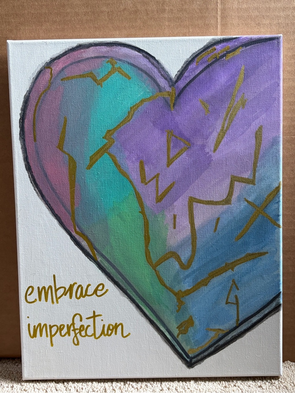 Kintsugi - Embrace Imperfection Heart Art Canvas - Teal & Purple